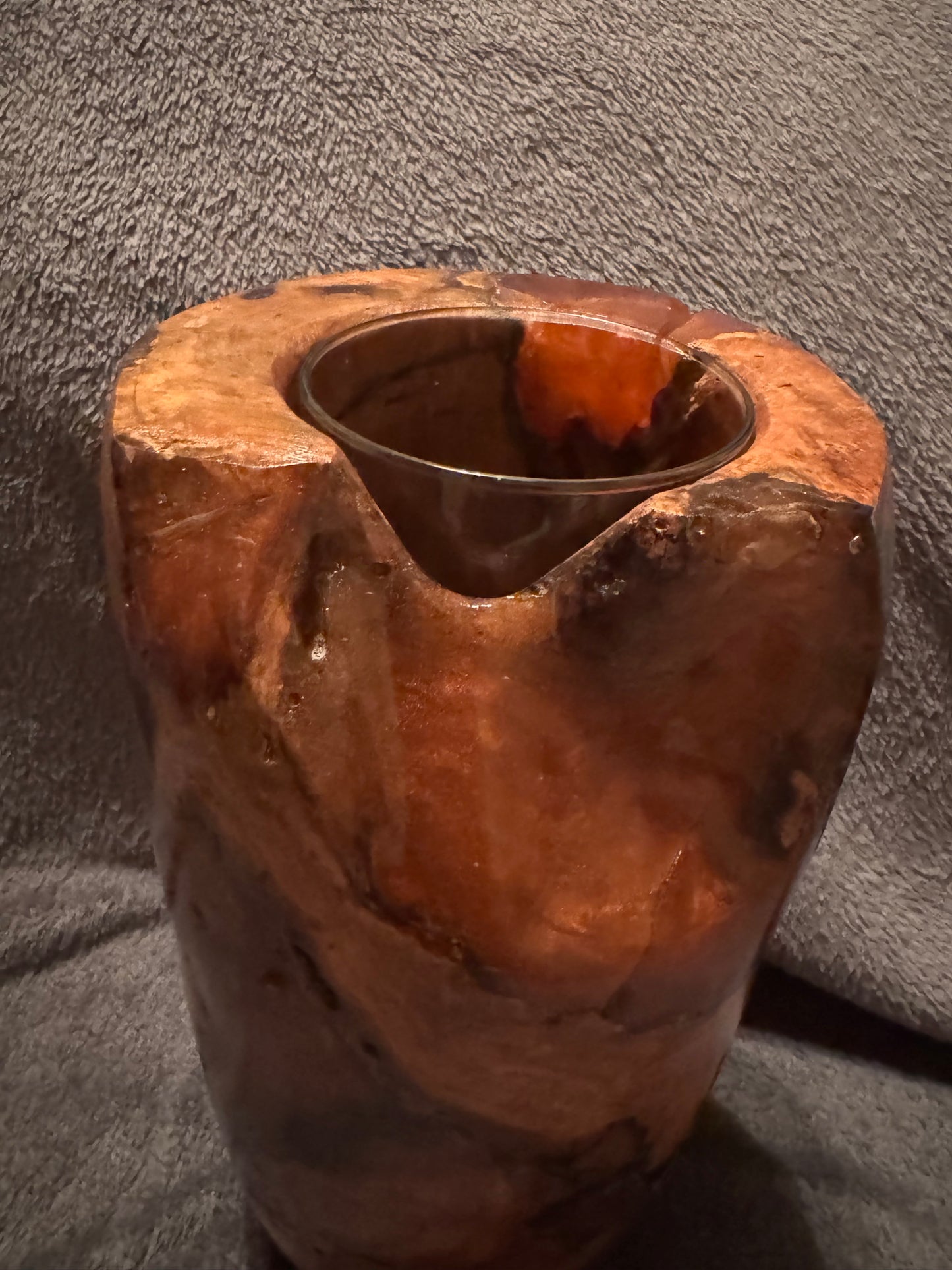 Cherry Burl Vase with Orange and Black epoxy