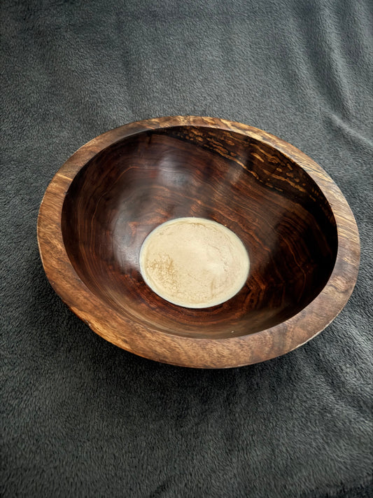 12.5” x 3.5” Black Walnut bowl with cream colored epoxy