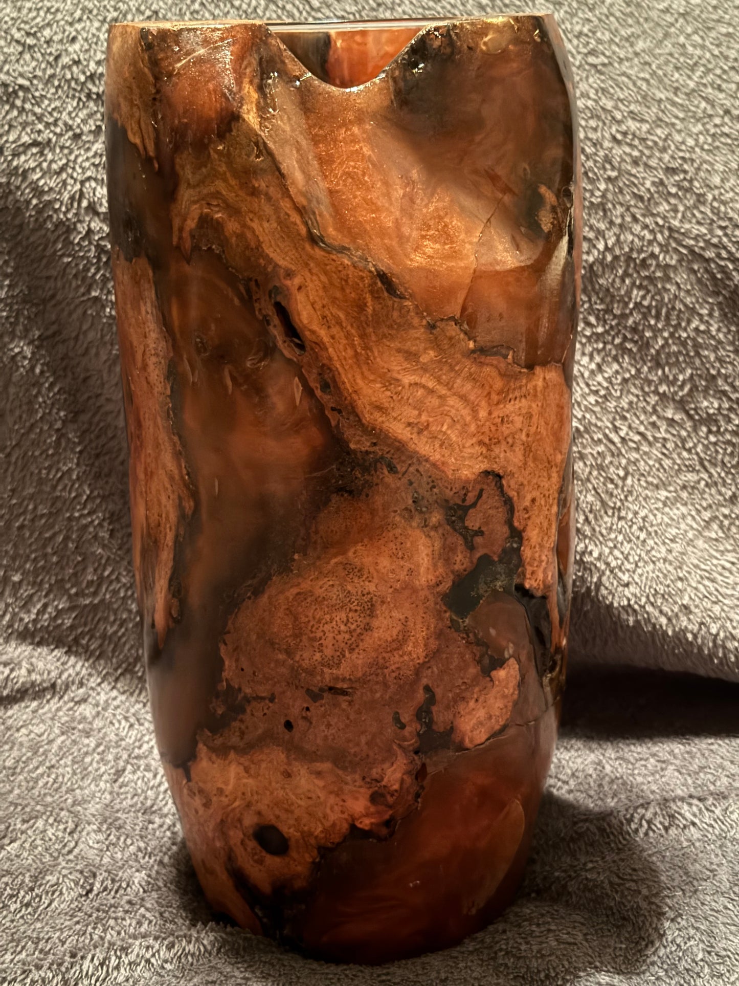 Cherry Burl Vase with Orange and Black epoxy