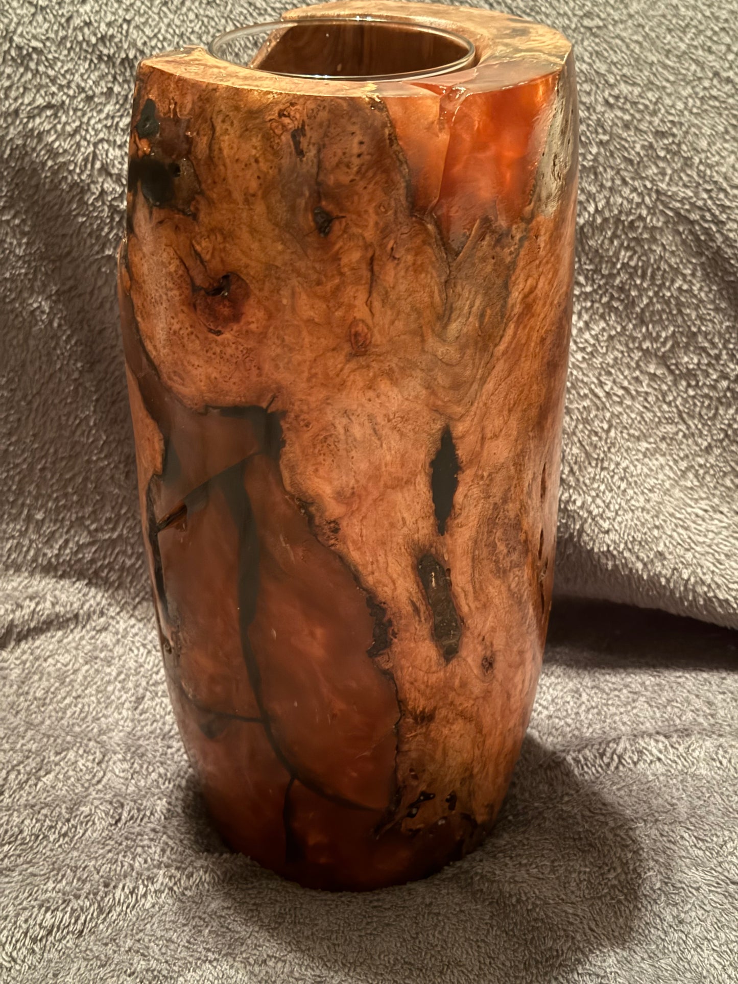 Cherry Burl Vase with Orange and Black epoxy