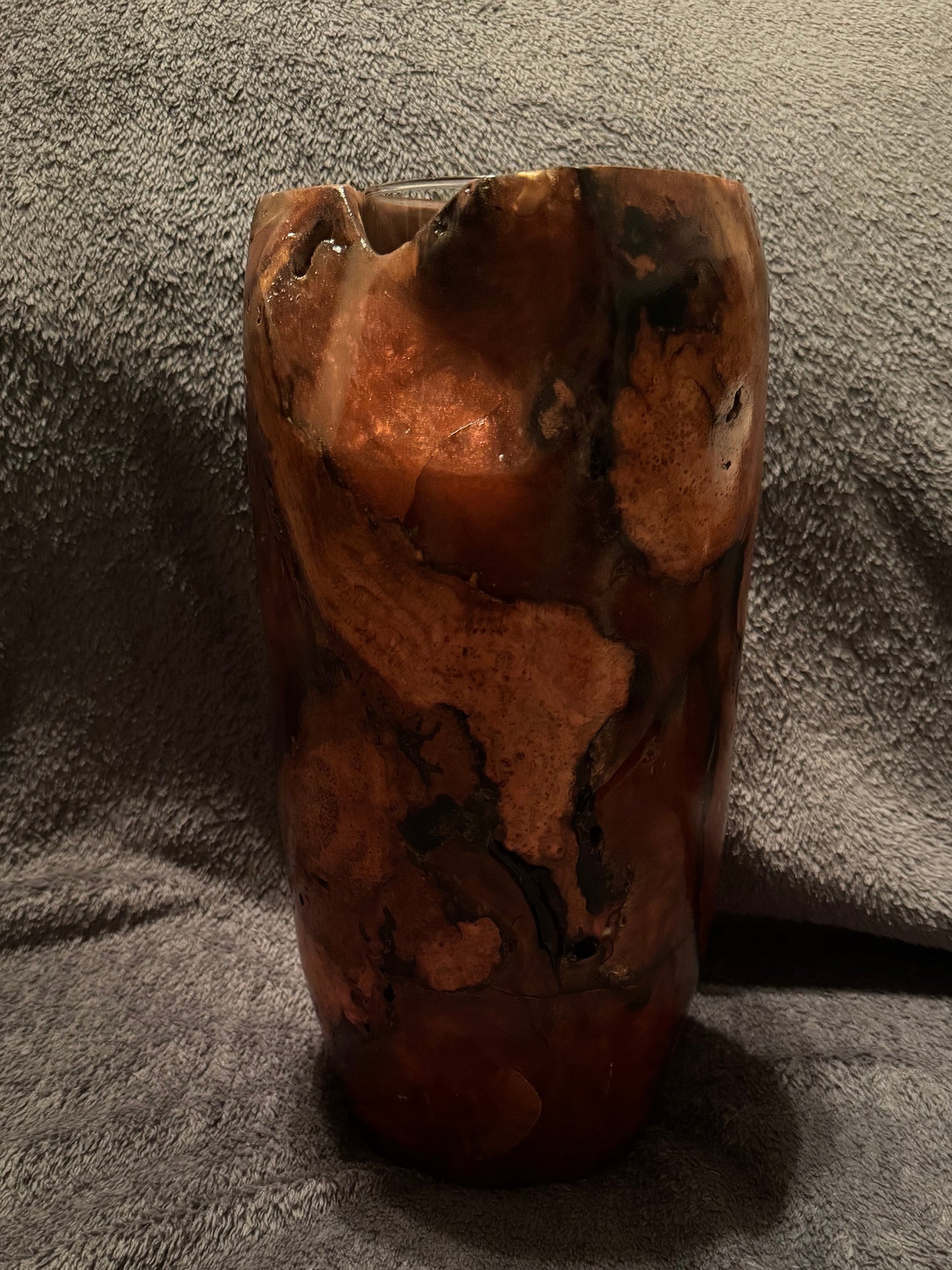 Cherry Burl Vase with Orange and Black epoxy